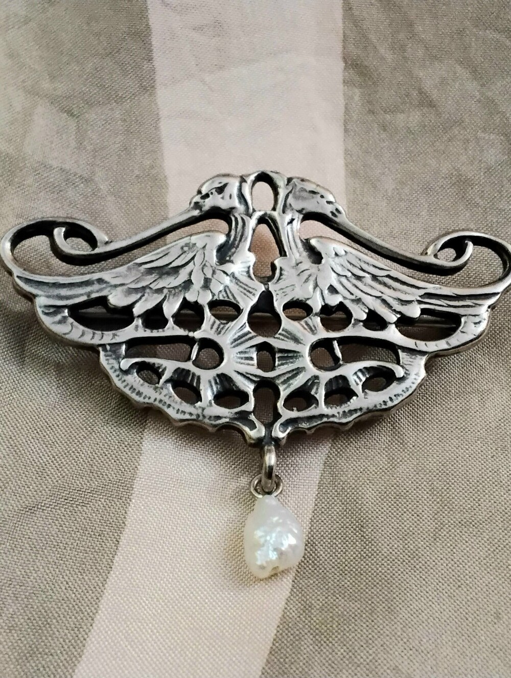 Vintage Steve Stamas Sterling Pearl Drop Bird Brooch/pin